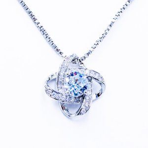 Clear Zircon Pendant in Silver Necklace
